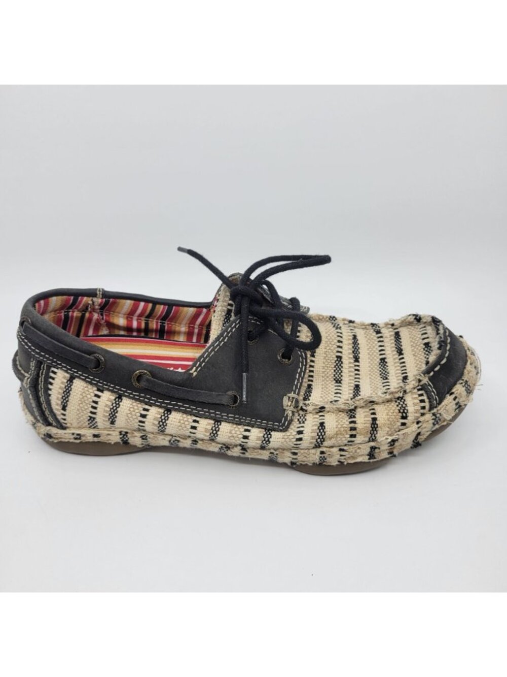 Tony Lama Women's Loafers Size 9B Lindale Canvas Lace-Up Woven Casual Flats Boat - Picture 2 of 10